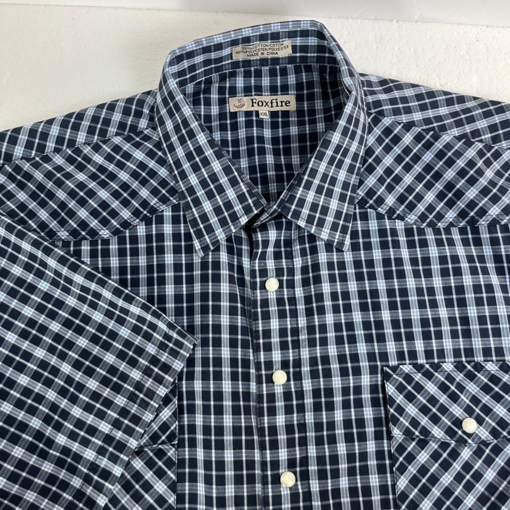 Foxfire Mens Plaid Short‎ Sleeve Western Button Up Shirt XXL Blue Plaid Western